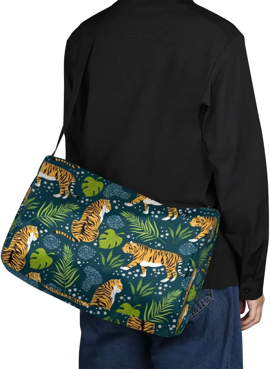 Tigers Tropical Leaves Small Gym Bag for Men Women Workout Sport Duffle Bag Waterproof Weekender Overnight Bag Lightweight Carry on Tote Bag Crossbody Shoulder Travel Bag for Swim Yoge Dance