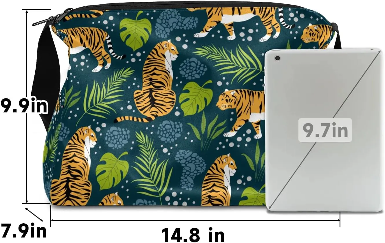 Tigers Tropical Leaves Small Gym Bag for Men Women Workout Sport Duffle Bag Waterproof Weekender Overnight Bag Lightweight Carry on Tote Bag Crossbody Shoulder Travel Bag for Swim Yoge Dance