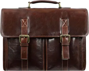 Time Resistance Leather Briefcase for Men Handcrafted in Italy Full Grain Messenger Bag for Laptop