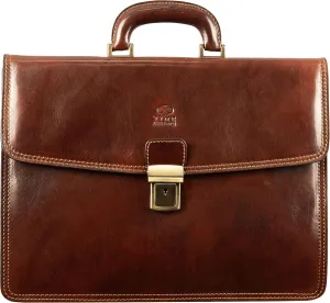 Time Resistance Leather Briefcase - Italian Handmade Leather Laptop Bag - Handbag for Men - Professional Computer Case