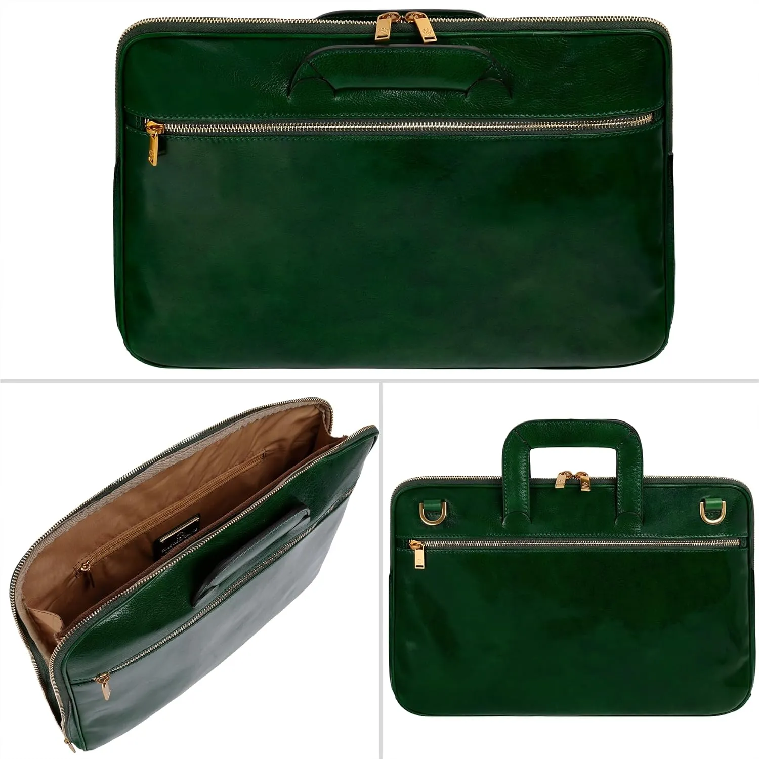 Time Resistance Slim Leather Briefcase - Italian Handmade Leather Computer Bag - Briefcase for Men and Women - Laptop Bag