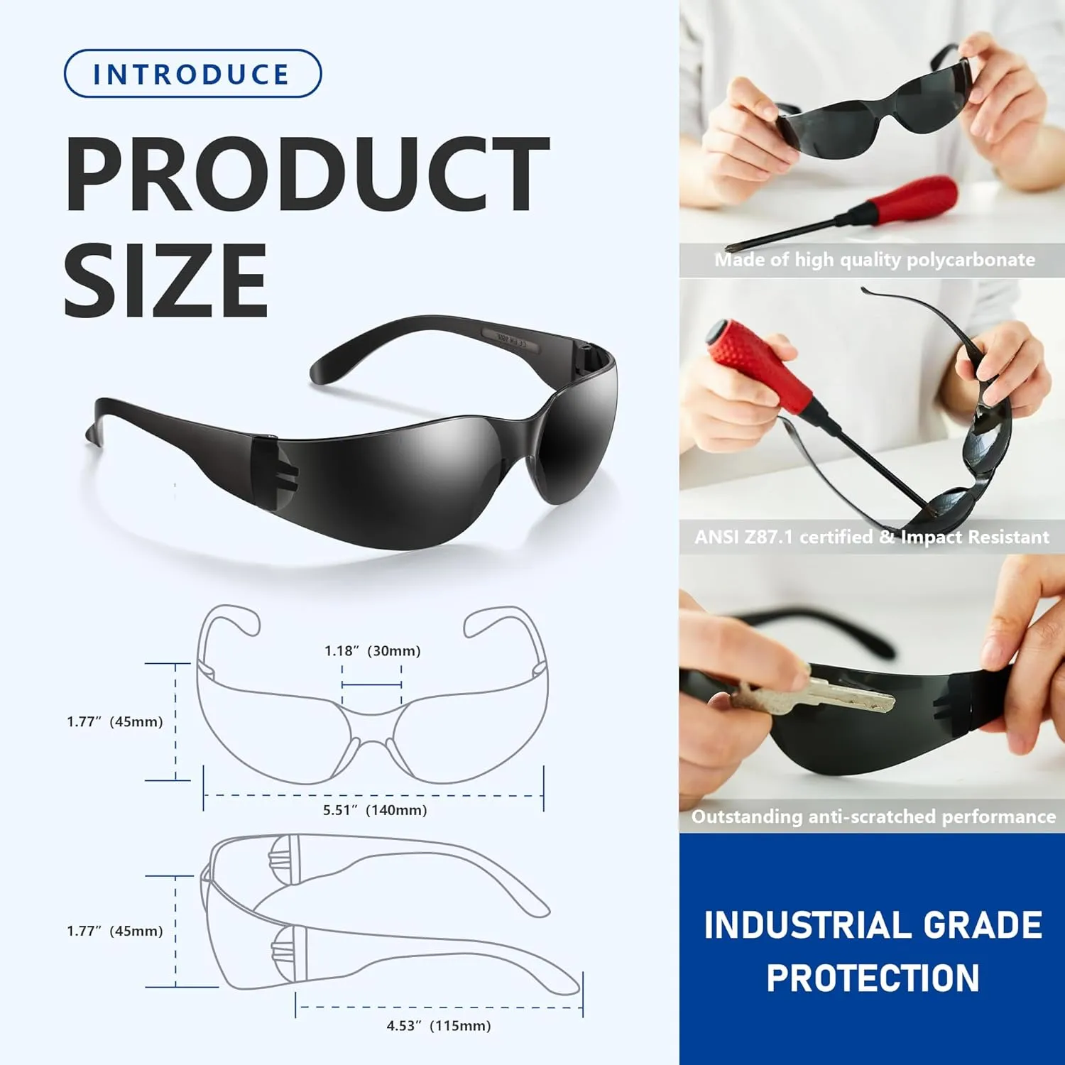 Tinted Safety Glasses Bulk, 24 Pack, Protective Shaded Safety Goggles, UV Protection Sunglasses, Scratch & Impact Resistant Dark Smoke Lense | Perfect for Construction, Shooting, Lab Work