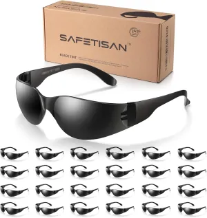 Tinted Safety Glasses Bulk, 24 Pack, Protective Shaded Safety Goggles, UV Protection Sunglasses, Scratch & Impact Resistant Dark Smoke Lense | Perfect for Construction, Shooting, Lab Work