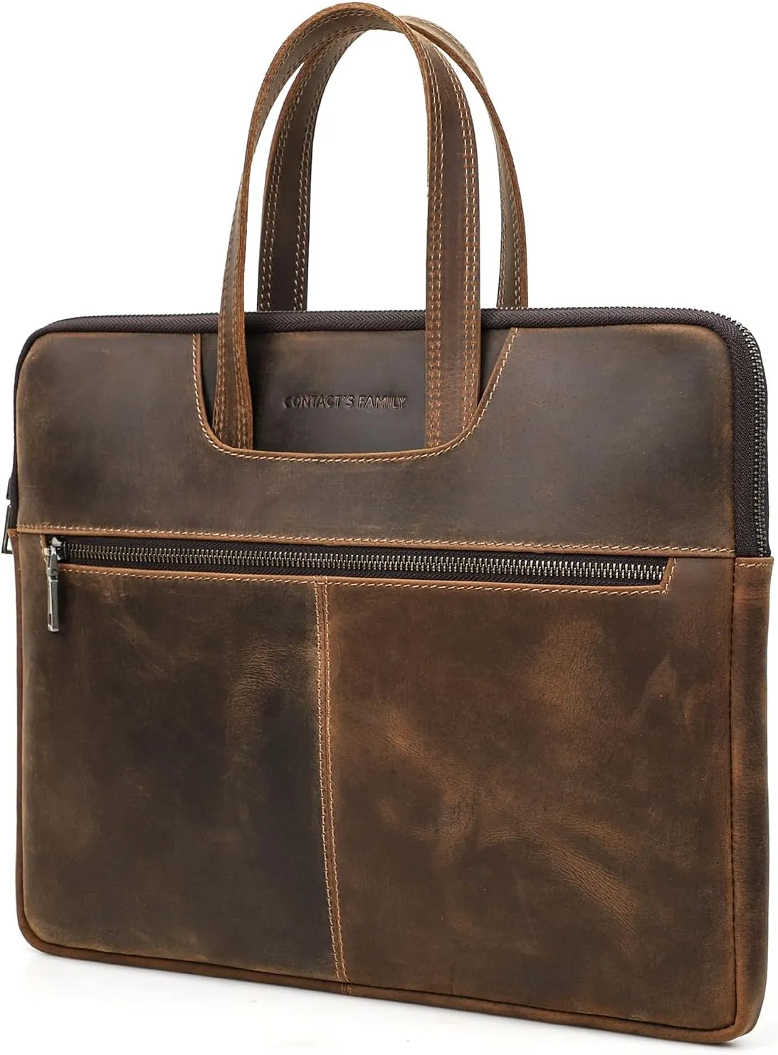 Top Grain Leather 15.4" Slim Laptop Briefcase Handbag, Vintage Design with 5 Pockets, Handmade, Compatible with MacBook Pro/Air 13.3"/14.2"/15.4"/16" & other Laptop/Tablet, Coffee 15.4 Inch