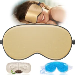TOPOINT Silk Sleep Mask Light Blocking, 3-in-1 Cooling Heated Eye Mask for Sleeping, Includes Silk Senna Seed and Gel Masks, for Migraine Dry Eye Dark Circles Women Men