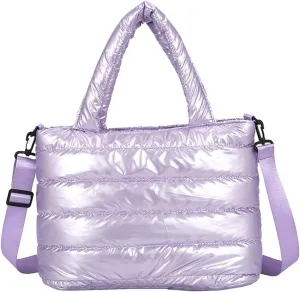 Tote Bag For Women Quilted Handbag Lightweight Winter Down Cotton Padded Shoulder Crossbody Handbags Down Padding Shopping A