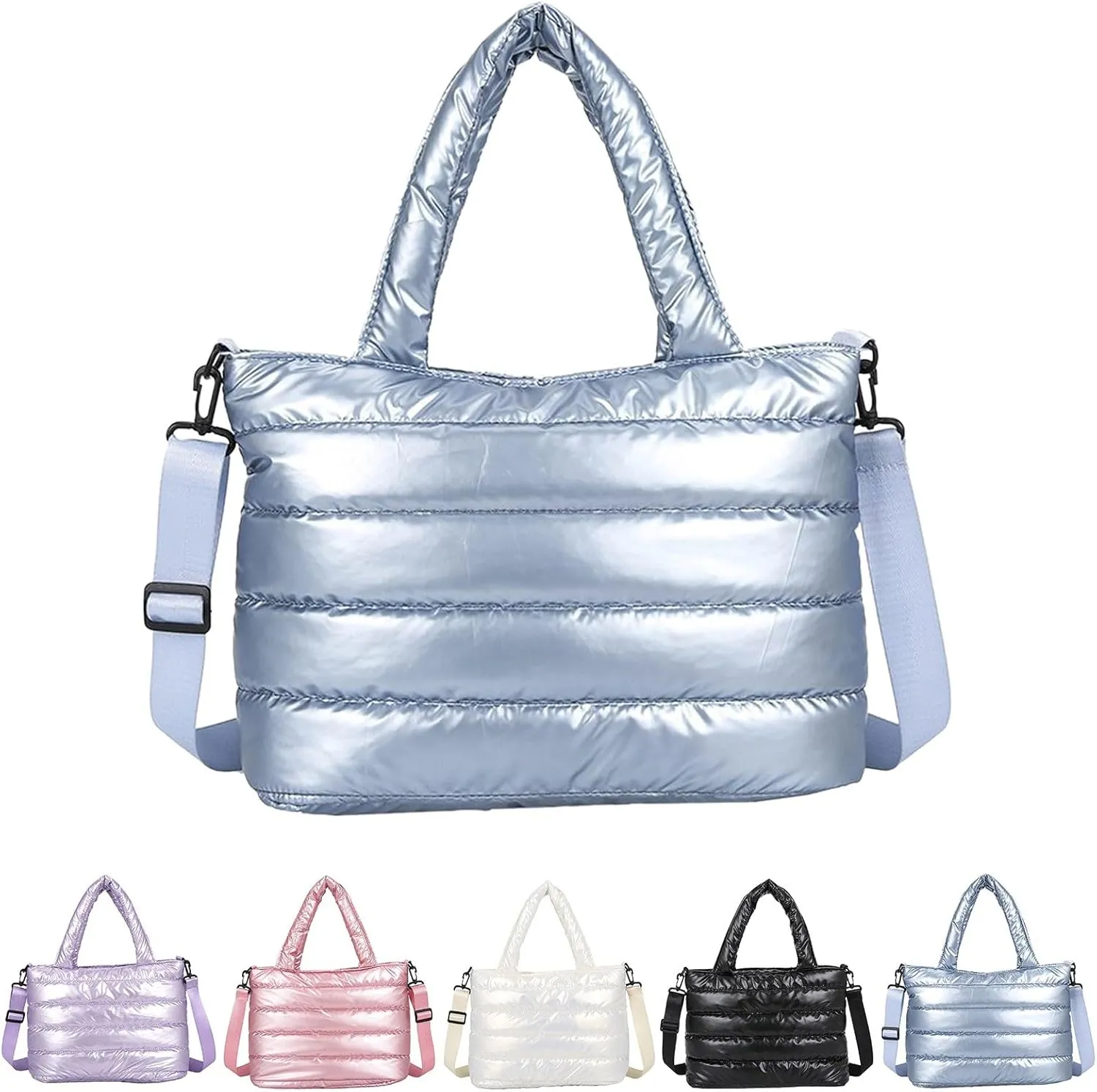 Tote Bag For Women Quilted Handbag Lightweight Winter Down Cotton Padded Shoulder Crossbody Handbags Down Padding Shopping A