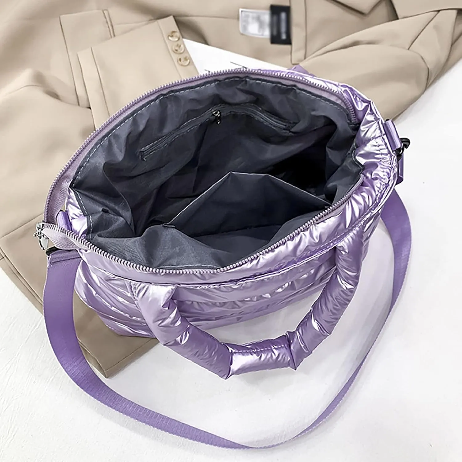 Tote Bag For Women Quilted Handbag Lightweight Winter Down Cotton Padded Shoulder Crossbody Handbags Down Padding Shopping A