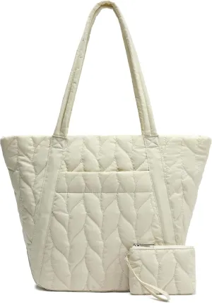 Tote Bag for Women, Quilted Tote Bag with Zipper, Puffer Work Bag Shoulder Bag Handbags Large Purse for Casual Work