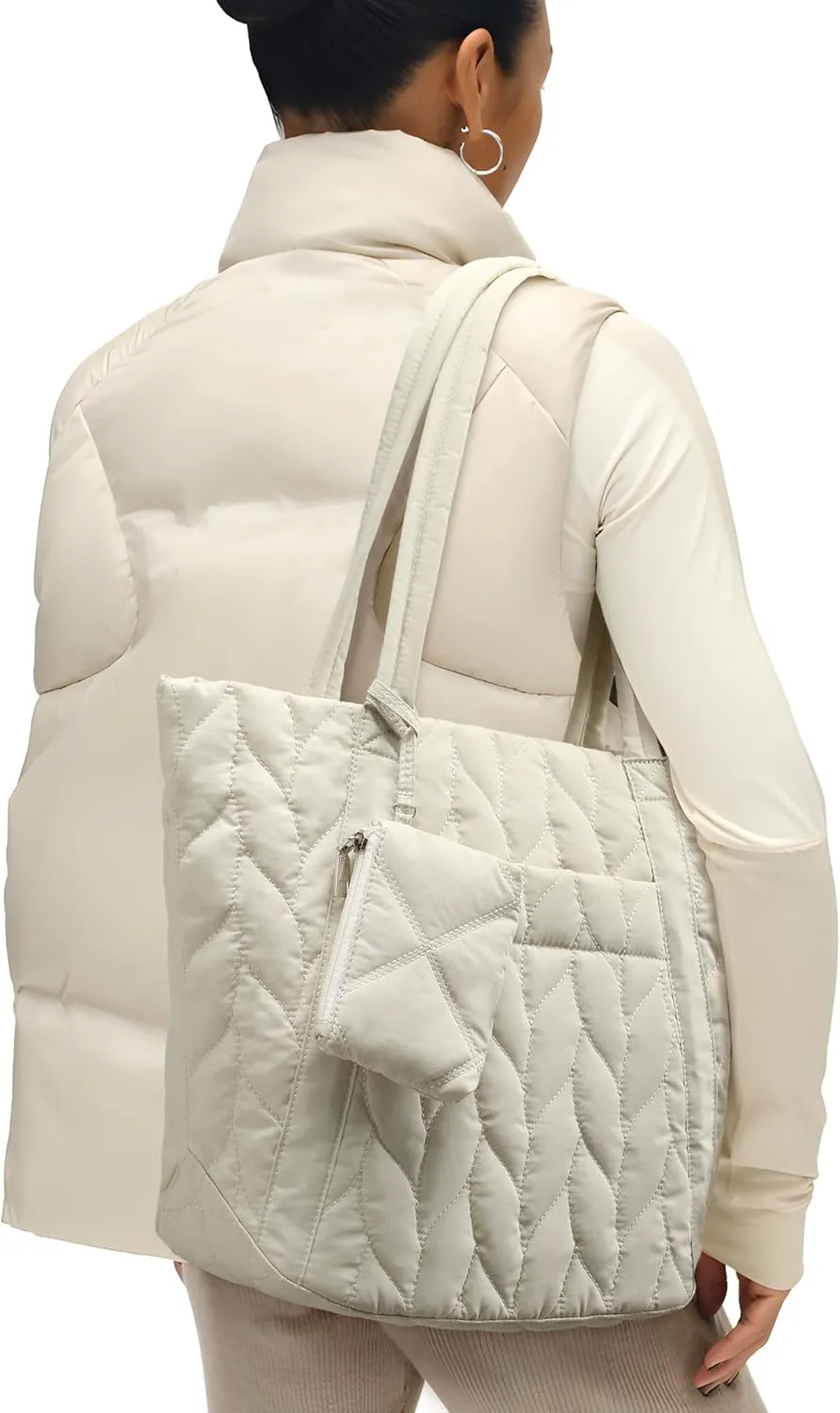 Tote Bag for Women, Quilted Tote Bag with Zipper, Puffer Work Bag Shoulder Bag Handbags Large Purse for Casual Work