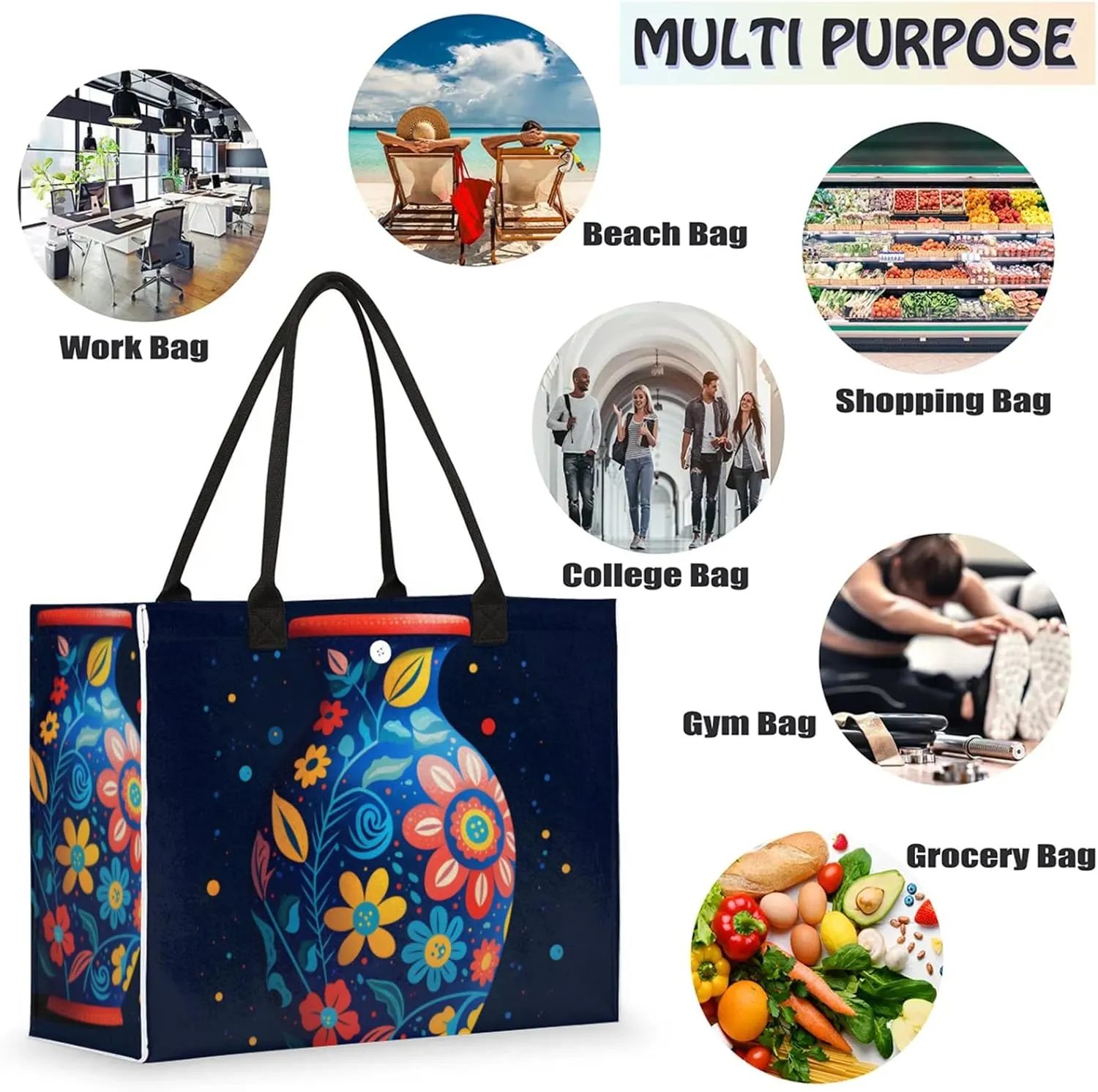 Tote Bag for Women Reusable Canvas Shoulder Bag
