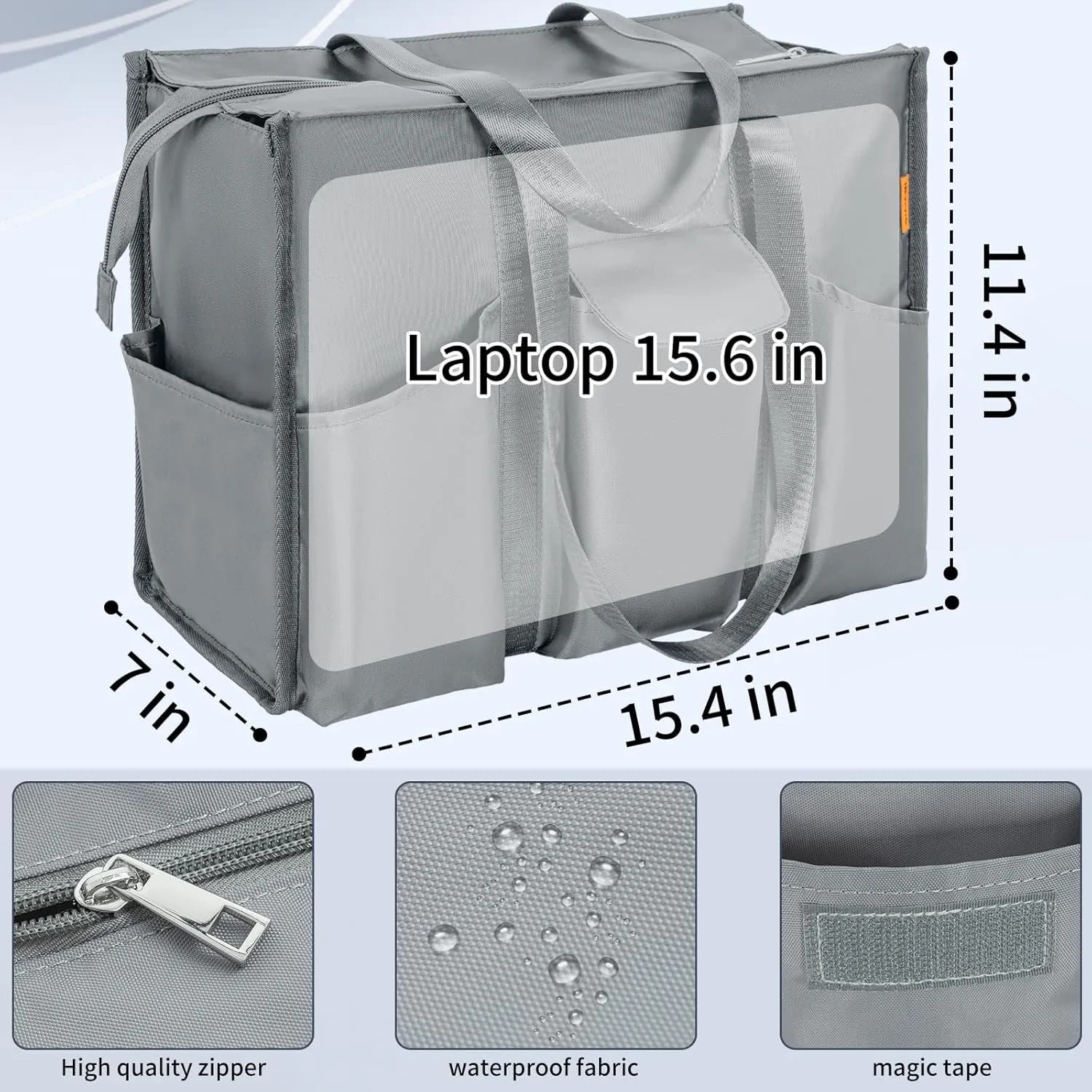Tote Bag for Women Utility Travel Tote Bags With 8 Exterior & 7 Interior Pockets Zip Top Tote for Teacher Work