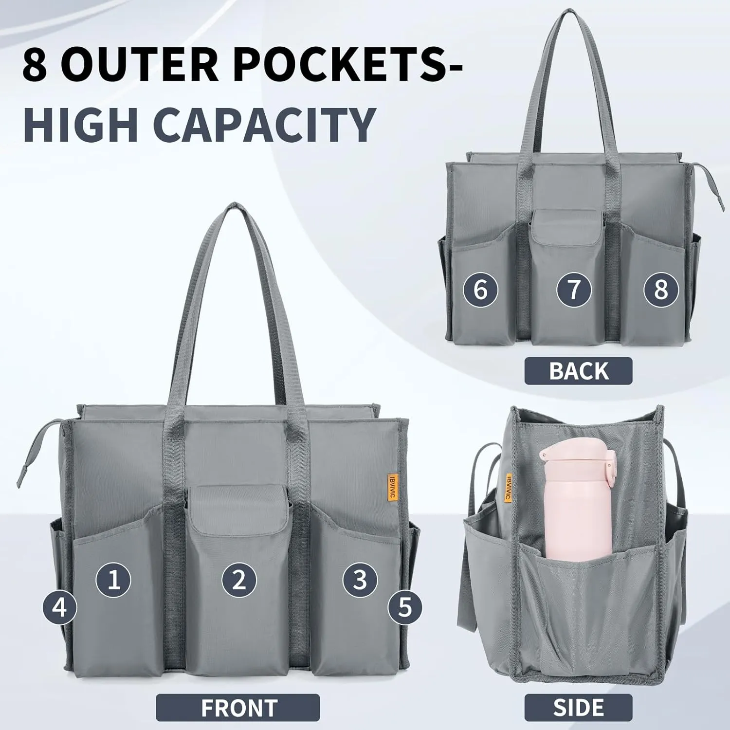 Tote Bag for Women Utility Travel Tote Bags With 8 Exterior & 7 Interior Pockets Zip Top Tote for Teacher Work