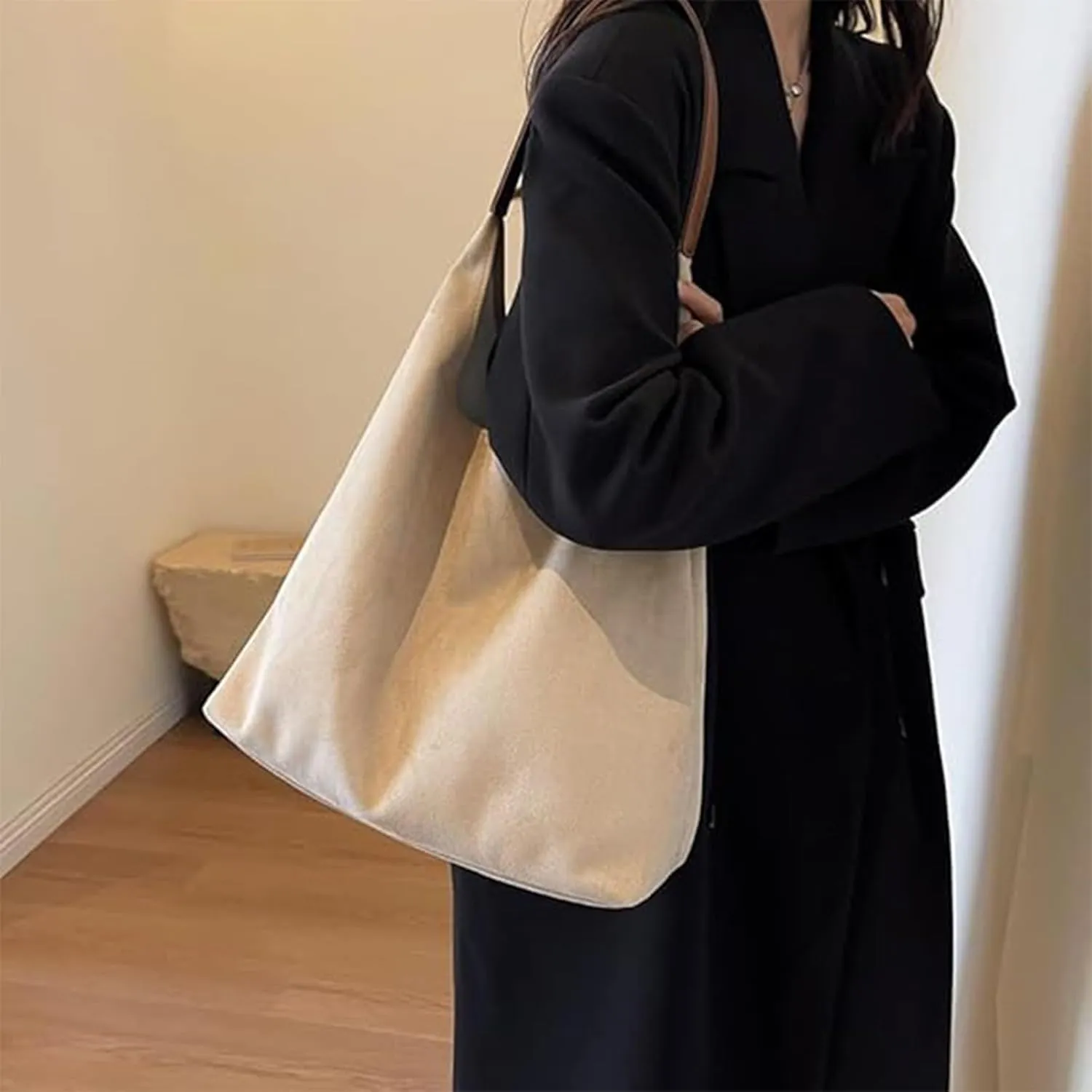 Tote Bags for Women Suede & Leather Hobo Shoulder Bag Fall Ladies Handbags Large Capacity Slouch Bag with Purses Bag