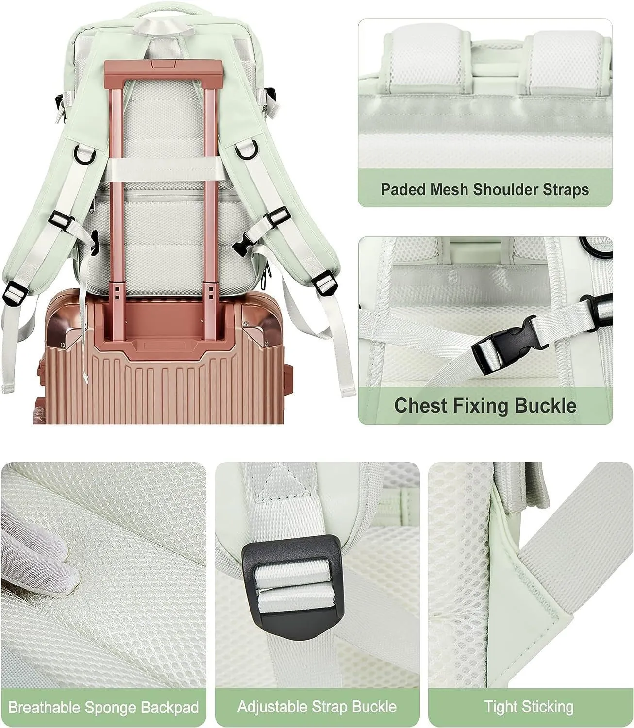 Travel backpack 17-inch Laptop Backpack for Work and Travel, Large Capacity, USB Charger Port, Anti-Theft Design (Mint Green)