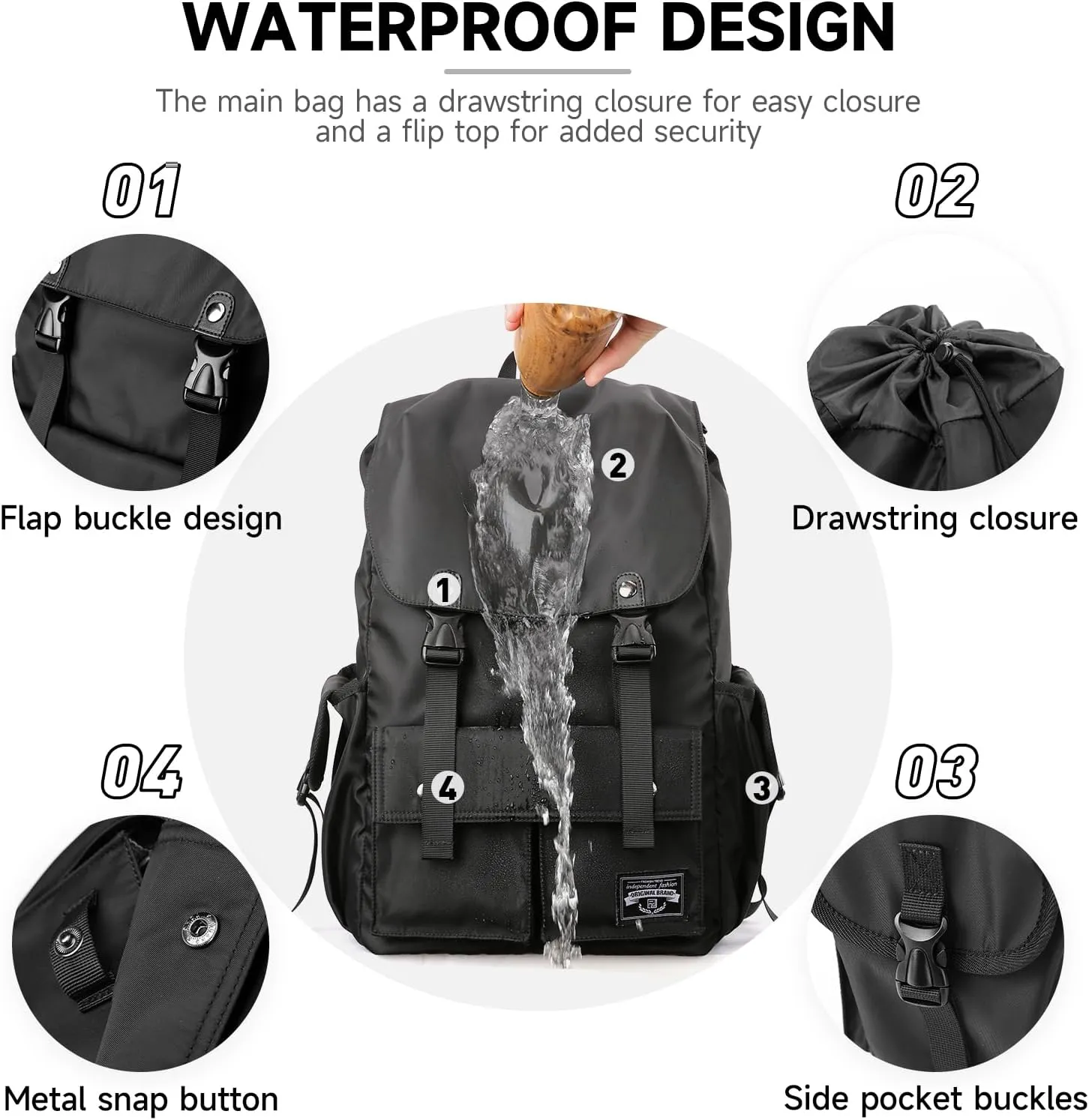 Travel Backpack For Men with 17.3 Inch Laptop Compartment Tech Backpack Waterproof for College Casual Outdoor Work (Black, Large)