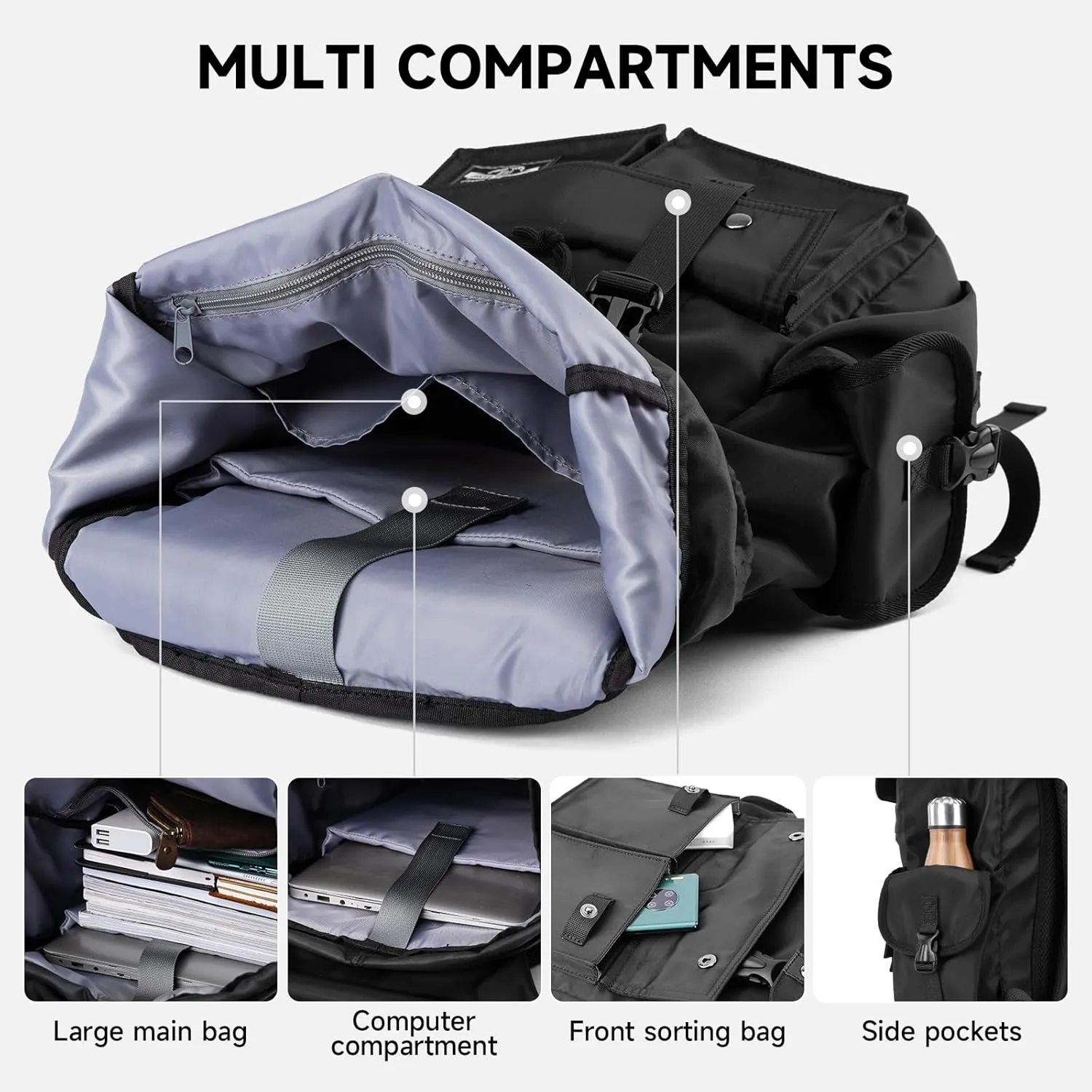 Travel Backpack For Men with 17.3 Inch Laptop Compartment Tech Backpack Waterproof for College Casual Outdoor Work (Black, Large)