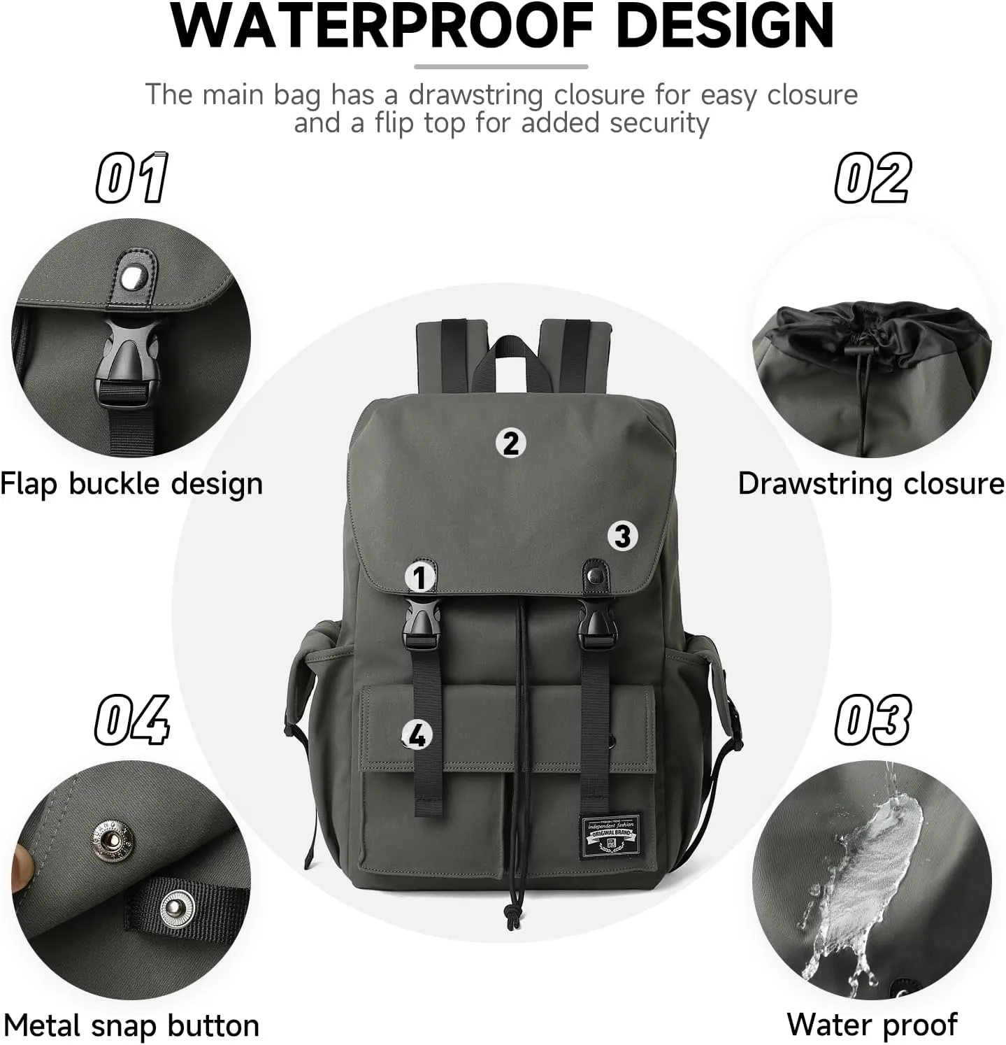 Travel Backpack For Men with 17.3 Inch Laptop Compartment Tech Backpack Waterproof for College Casual Work Outdoor Rucksack Green