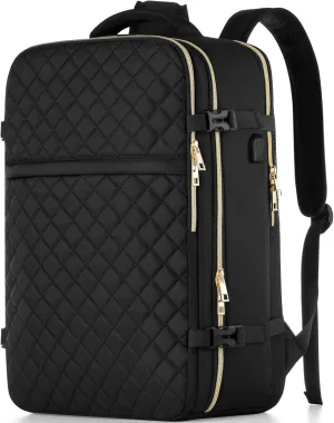 Travel Backpack for Women, Flight Approved Carry On Backpack, Large 40L Suitcase Backpacks Waterproof Luggage Bag Weekender Daypack Fit 18.4 Inch Laptop, Black