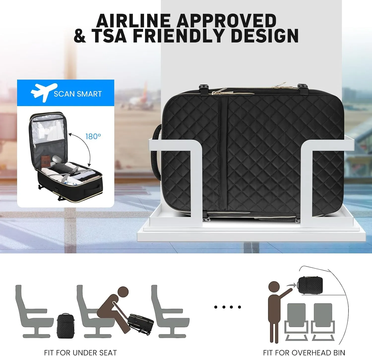 Travel Backpack for Women, Flight Approved Carry On Backpack, Large 40L Suitcase Backpacks Waterproof Luggage Bag Weekender Daypack Fit 18.4 Inch Laptop, Black