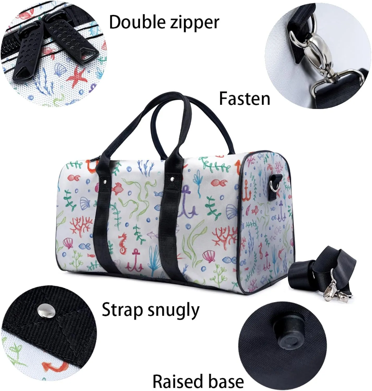Travel Duffle Bag Ocean Seaweed Print Large Capacity Personal Item with Adjustable Strap Lightweight Weekender Bag Overnight Bag Gym Bag