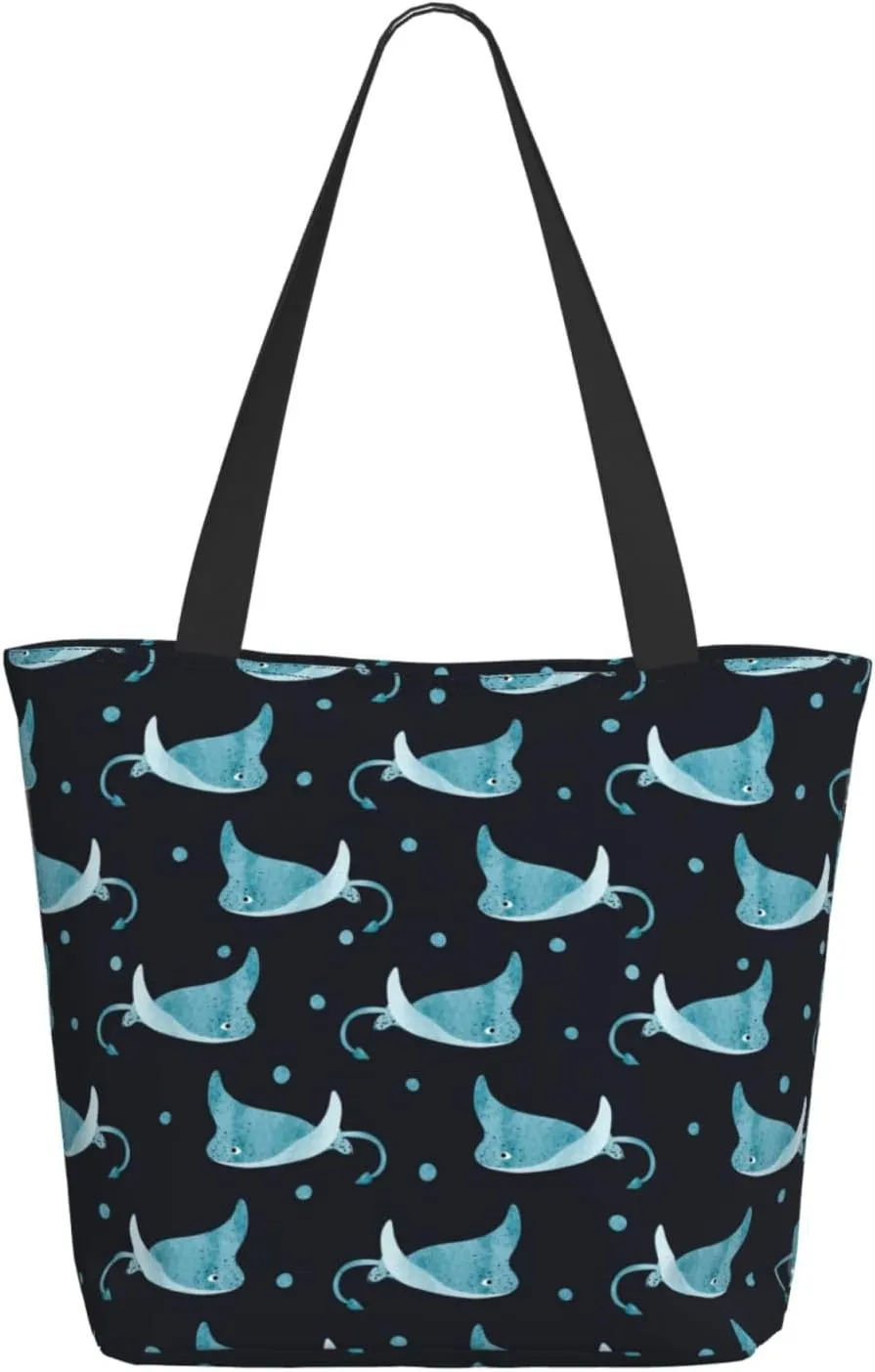 Travel Tote Bag for Women Work - Lightweight cute blue stingray polka dots Shoulder Bag Nurse Bag Beach Handbags for Women, Fashion Large Tote Purse for Women with Zipper
