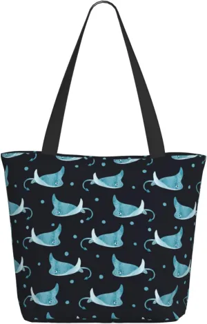 Travel Tote Bag for Women Work - Lightweight cute blue stingray polka dots Shoulder Bag Nurse Bag Beach Handbags for Women, Fashion Large Tote Purse for Women with Zipper