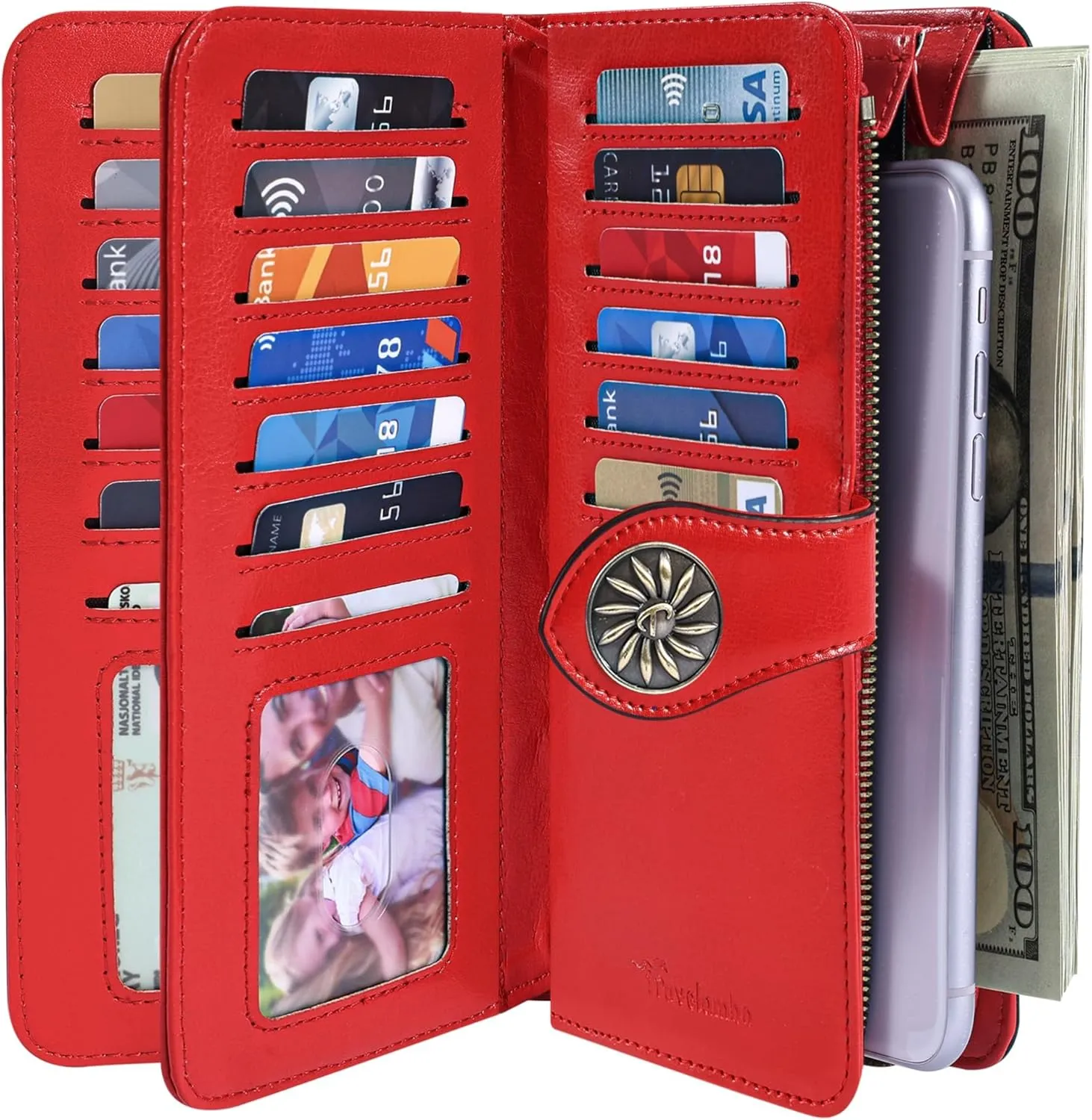 Travelambo Women's Wallet RFID Blocking Credit Card Holder Large Capacity Wristlet Leather Wallets Purse
