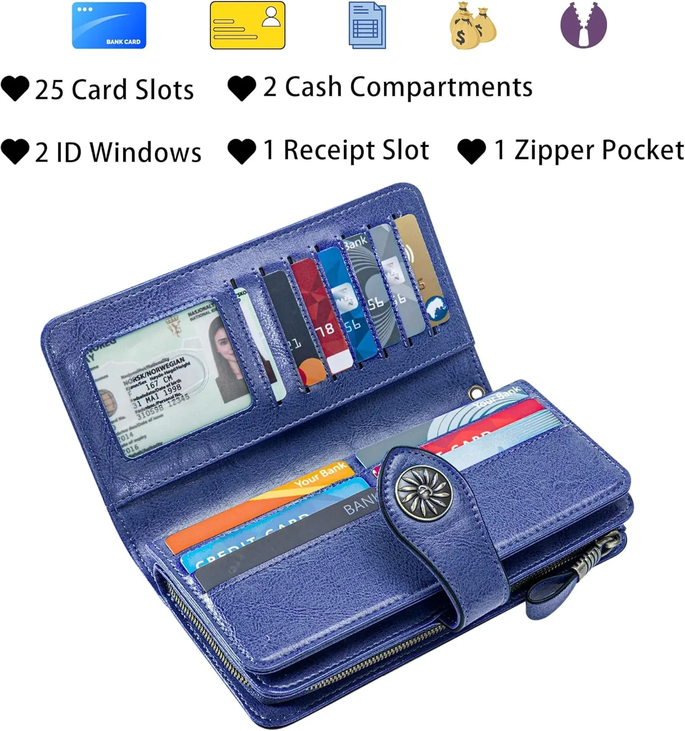 Travelambo Women's Wallet RFID Blocking Credit Card Holder Large Capacity Wristlet Leather Wallets Purse