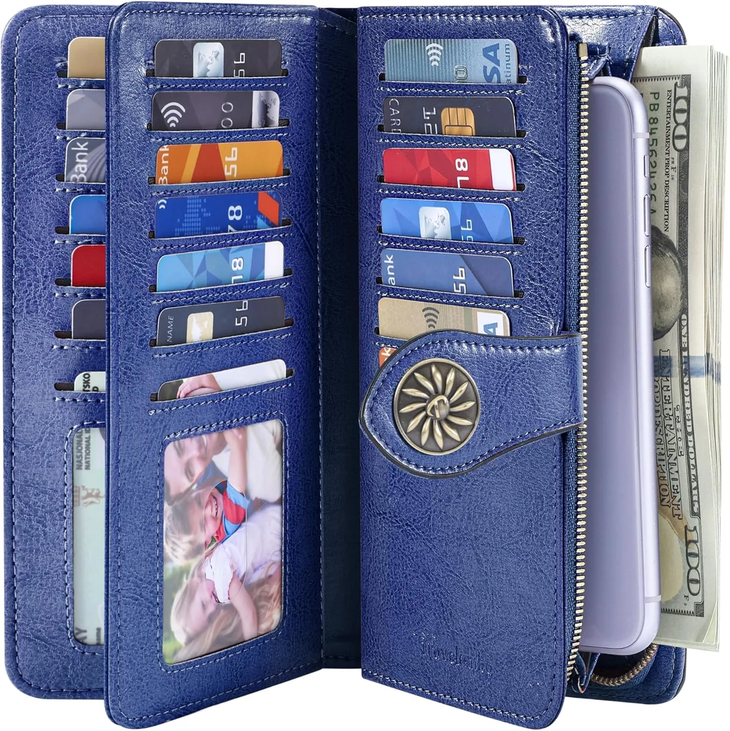Travelambo Women's Wallet RFID Blocking Credit Card Holder Large Capacity Wristlet Leather Wallets Purse