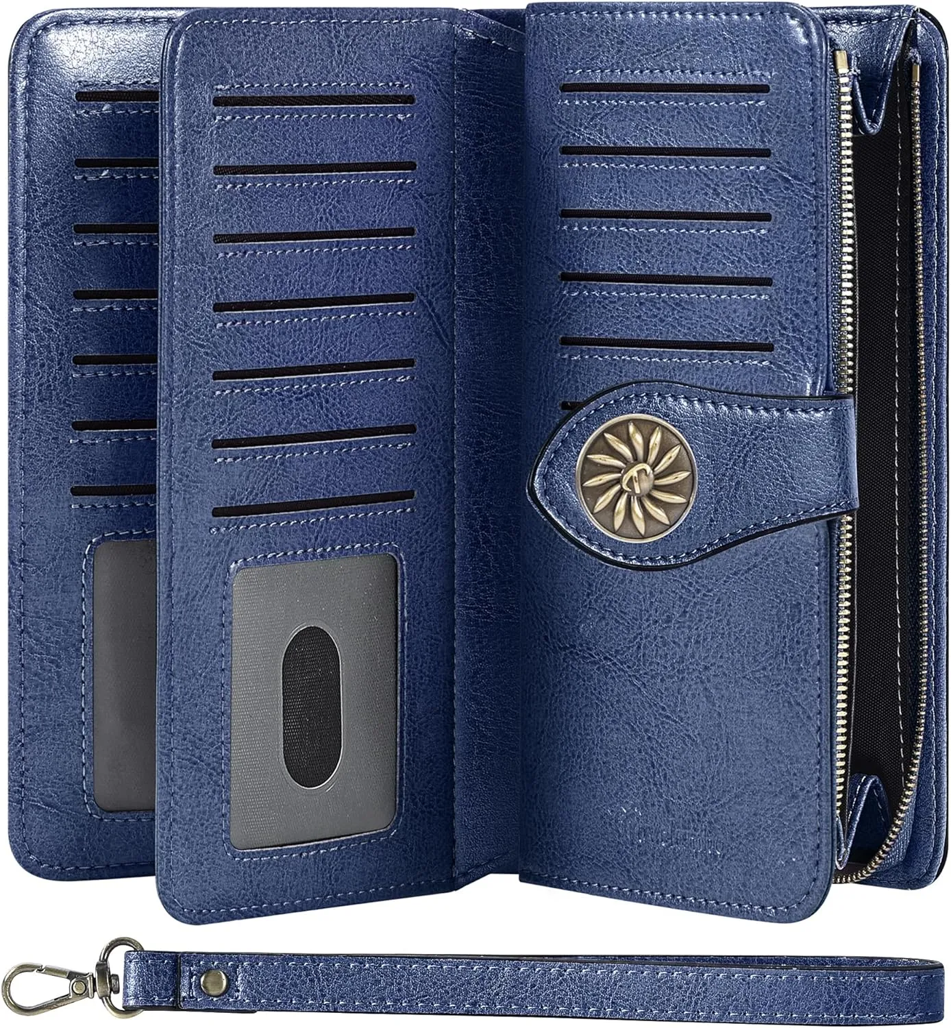 Travelambo Women's Wallet RFID Blocking Credit Card Holder Large Capacity Wristlet Leather Wallets Purse