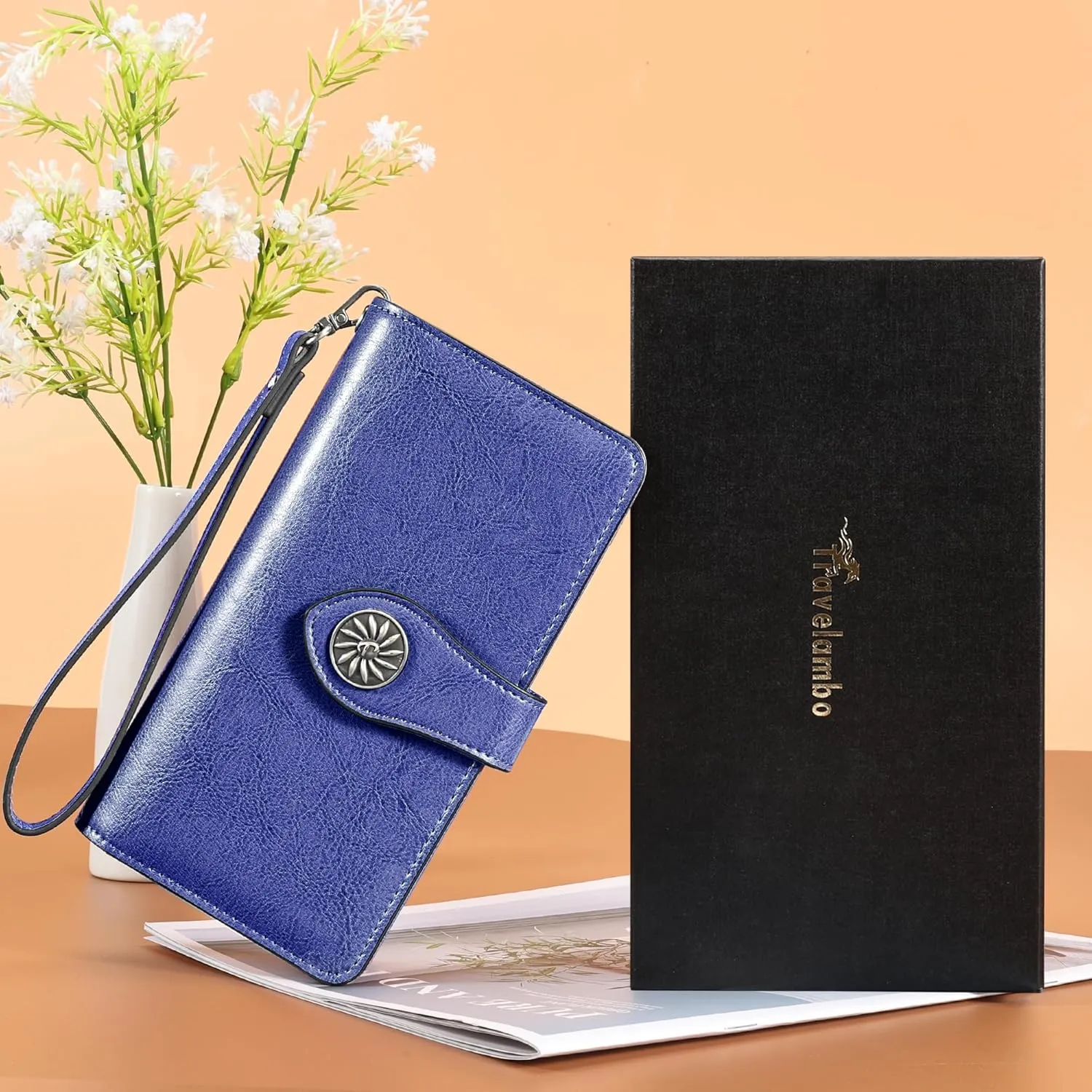 Travelambo Women's Wallet RFID Blocking Credit Card Holder Large Capacity Wristlet Leather Wallets Purse