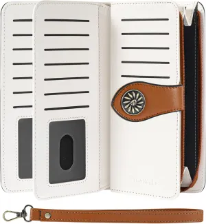 Travelambo Women's Wallet RFID Blocking Credit Card Holder Large Capacity Wristlet Leather Wallets Purse