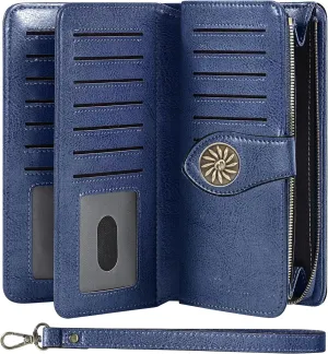 Travelambo Women's Wallet RFID Blocking Credit Card Holder Large Capacity Wristlet Leather Wallets Purse