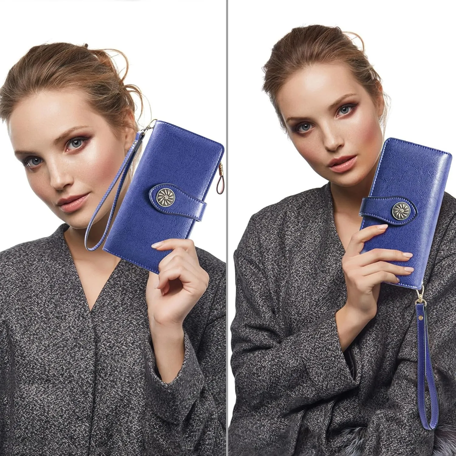 Travelambo Women's Wallet RFID Blocking Credit Card Holder Large Capacity Wristlet Leather Wallets Purse