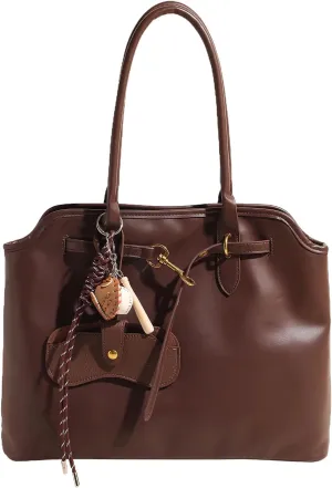 Trendy Tote Bag for Women PU Leather Vintage Work Tote Top Handle Travel Handbag