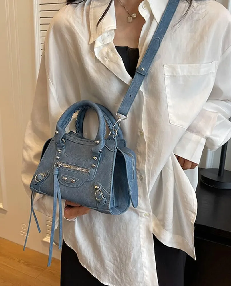 Trendy Vegan Leather Crossbody Bags for Women Small Shoulder Tote Purse Y2k Rivet Handbags Designer Satchels 2025