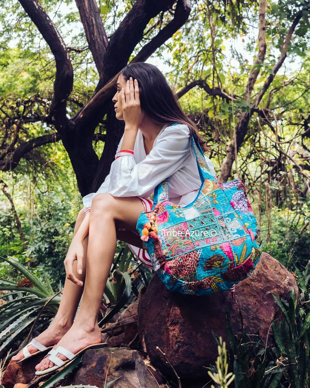 Tribe Azure Fair Trade Women's Cotton Shoulder-Handbags