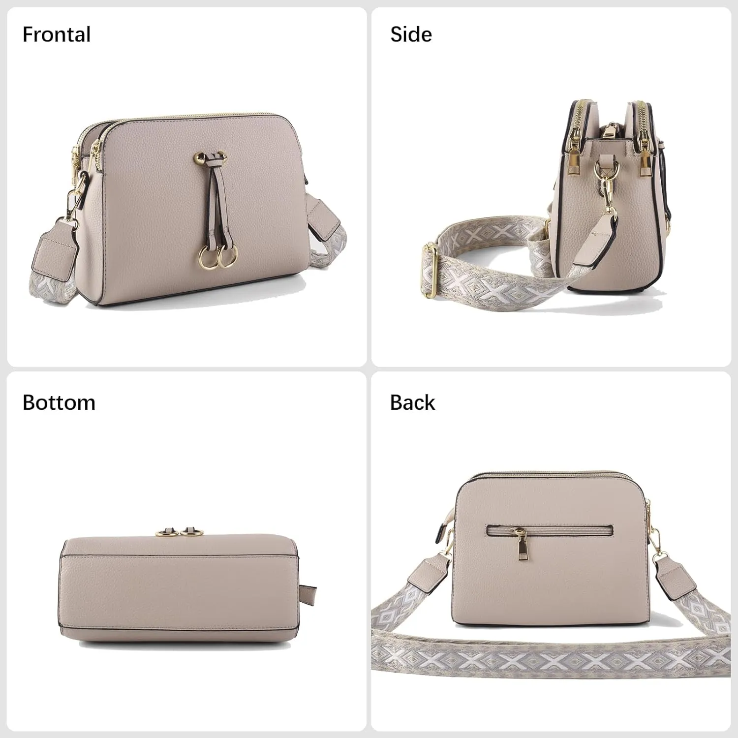 Triple Zip Small Crossbody Bags for Women Vegan Leather Purses Shoulder Handbags,Wide Strap Cell Phone Purse