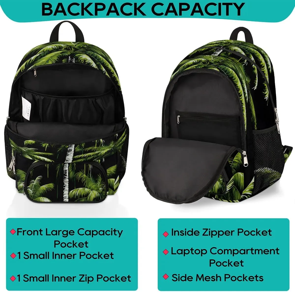 Tropical Plants Beach Palm Trees Backpack for Women Men Laptop Backpack Work Bag Travel Hiking Camping Casual Daypack