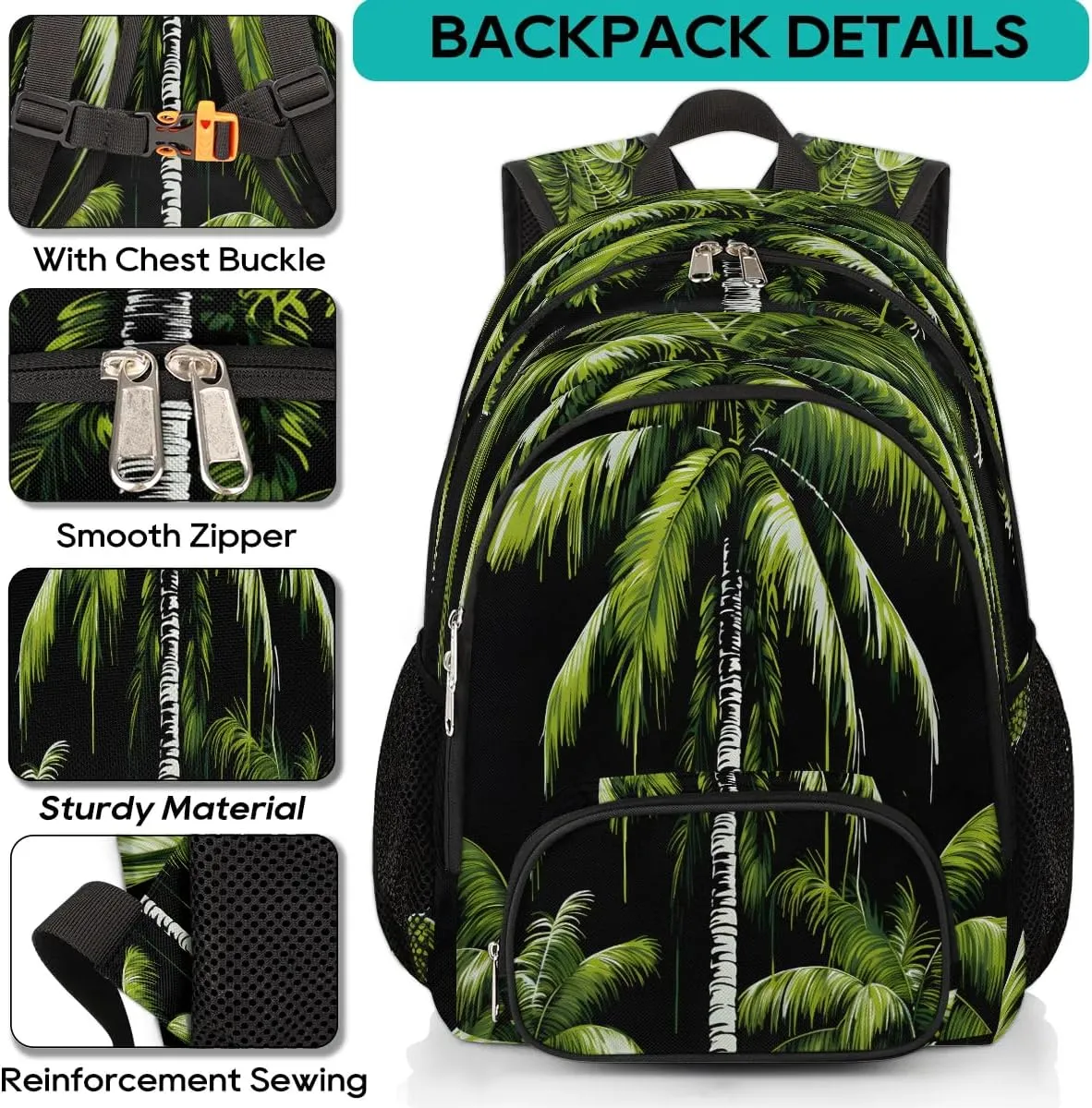 Tropical Plants Beach Palm Trees Backpack for Women Men Laptop Backpack Work Bag Travel Hiking Camping Casual Daypack