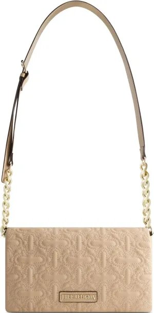 True Religion Shoulder Bag Purse, Quilted Horseshoe Flap Hobo Handbag with Adjustable Chain Strap