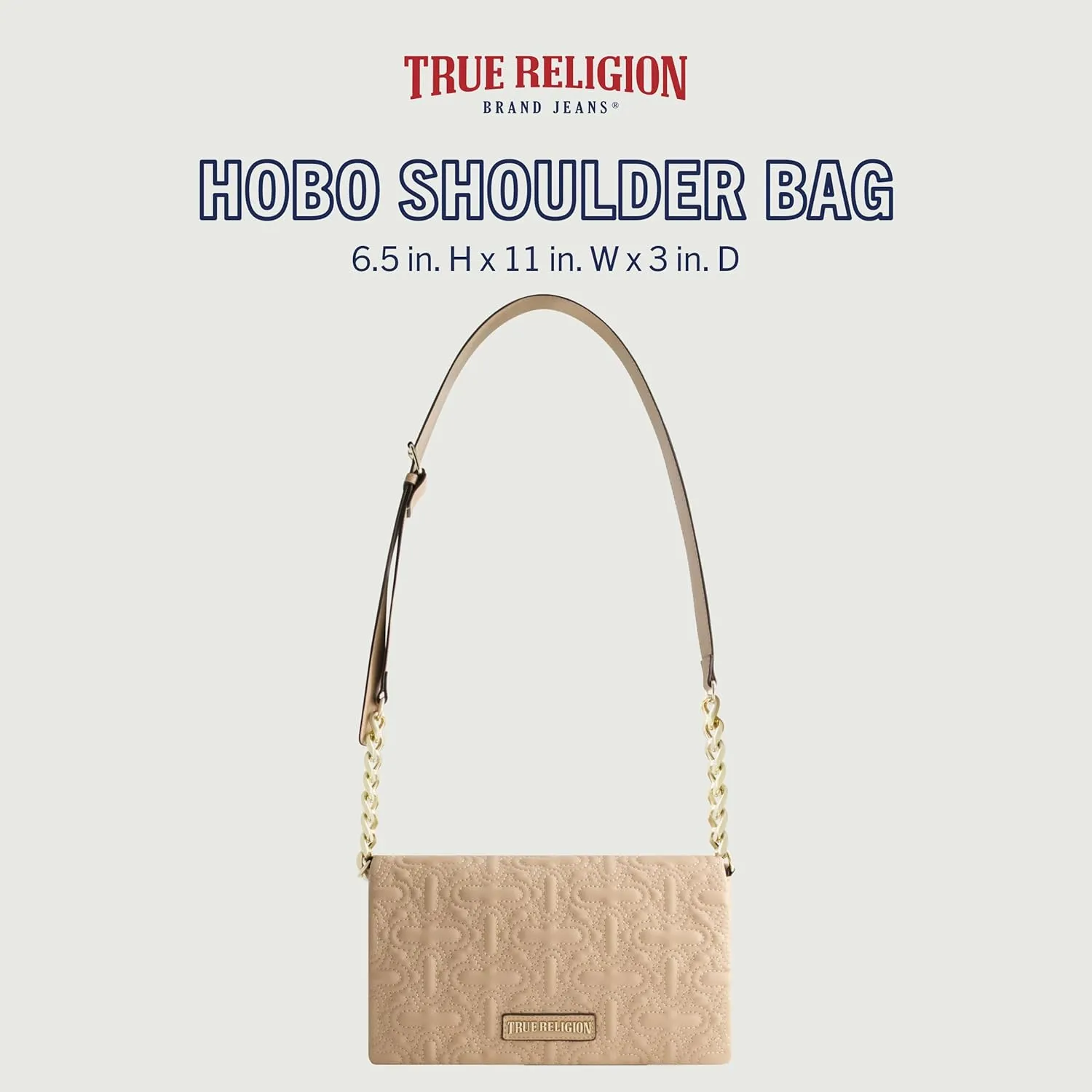 True Religion Shoulder Bag Purse, Quilted Horseshoe Flap Hobo Handbag with Adjustable Chain Strap