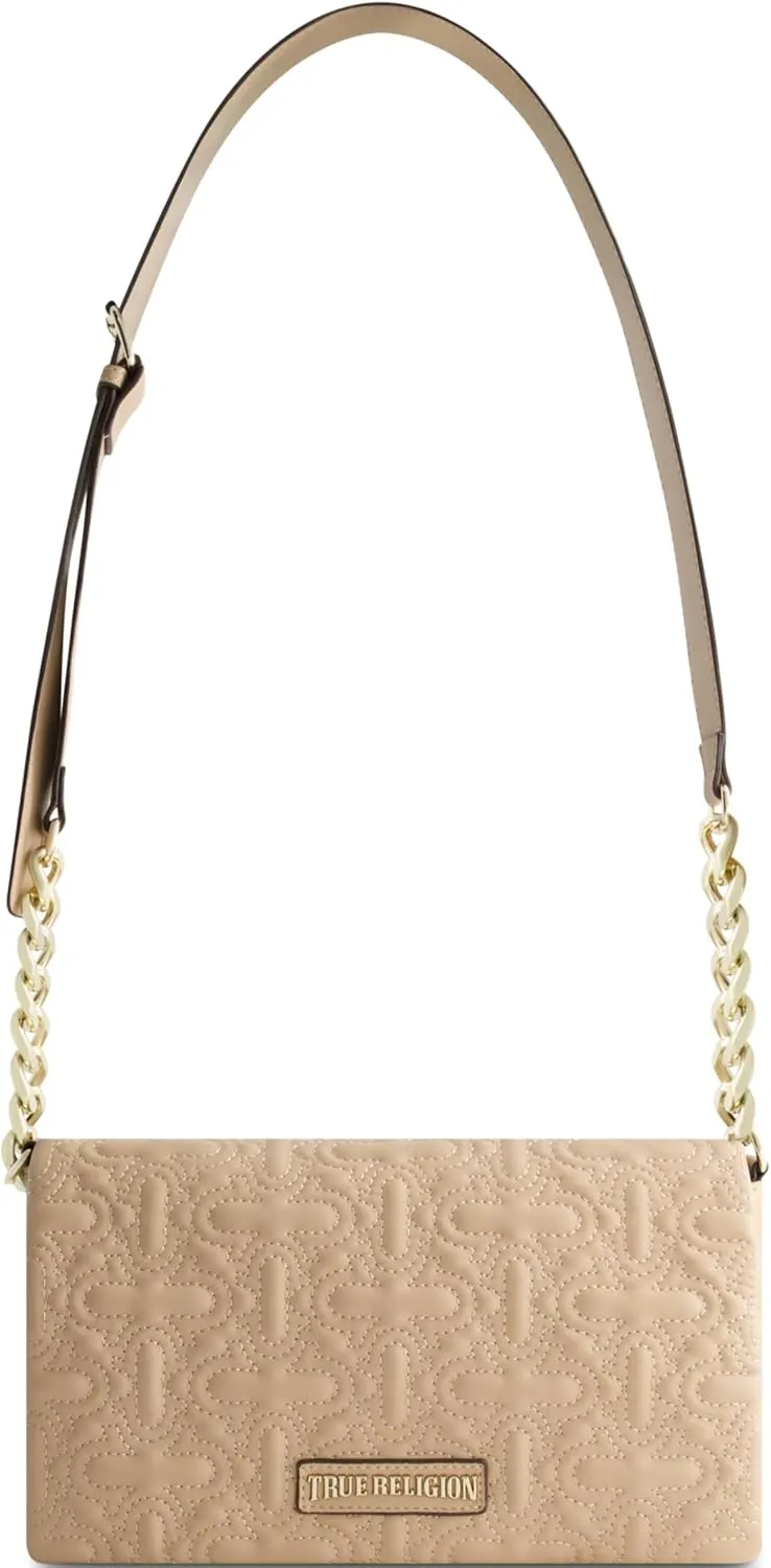 True Religion Shoulder Bag Purse, Quilted Horseshoe Flap Hobo Handbag with Adjustable Chain Strap