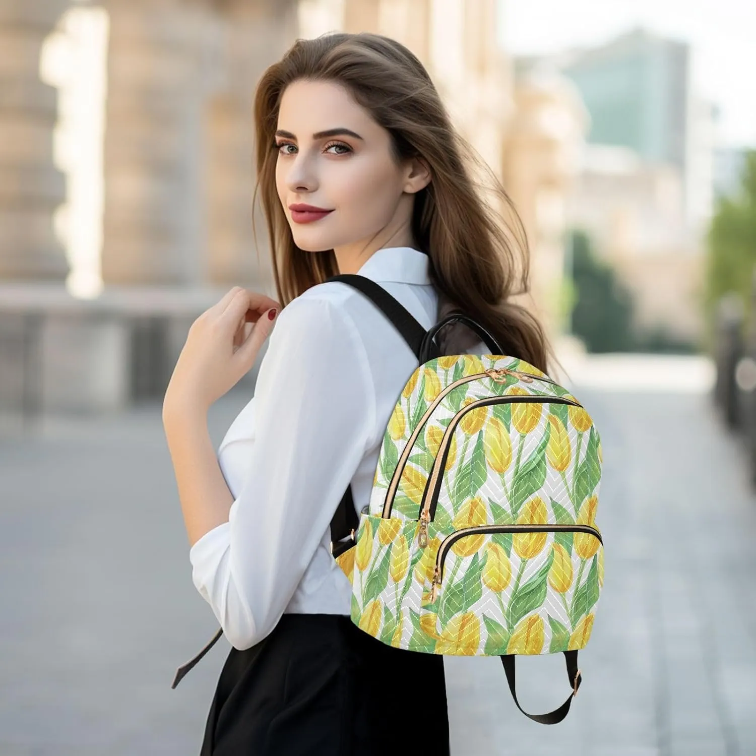 Tulips Flower White Backpack Purse for Women College Shoulder Bags with Anti-theft Back for Camping Work M