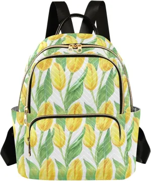 Tulips Flower White Backpack Purse for Women College Shoulder Bags with Anti-theft Back for Camping Work M