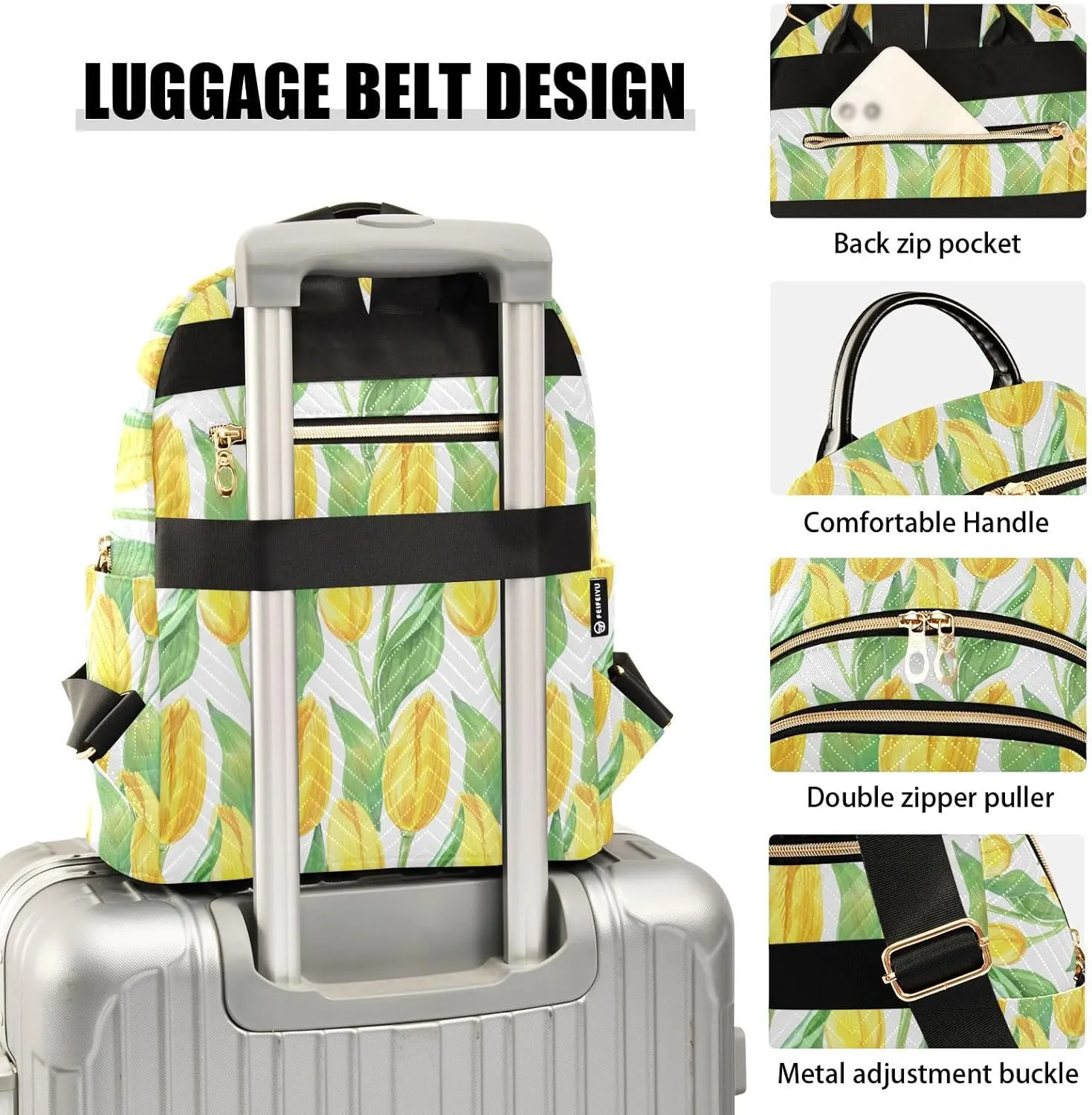 Tulips Flower White Backpack Purse for Women College Shoulder Bags with Anti-theft Back for Camping Work M