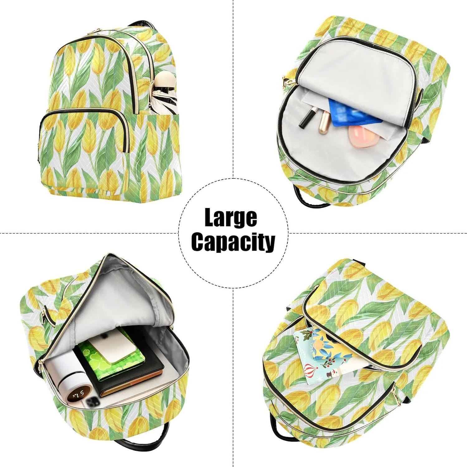 Tulips Flower White Backpack Purse for Women College Shoulder Bags with Anti-theft Back for Camping Work M