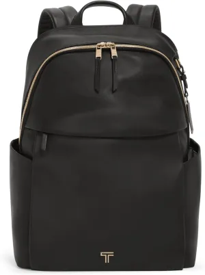 TUMI - Voyageur Raina Backpack - Premium Leather Backpack for Women & Men - Everyday Bag with Phone Pocket & Laptop Compartment - Black, Light Gold Hardware