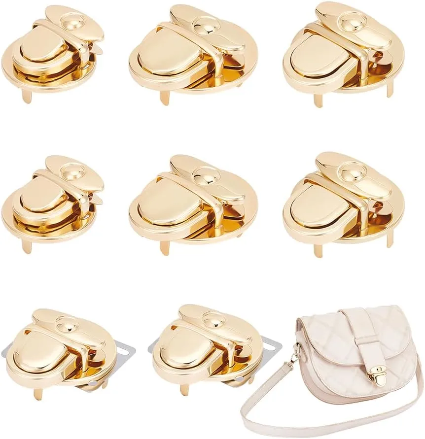 UNICRAFTALE 8Pcs 4 Sizes Iron Tuck Lock Clasp Light Gold Purse Thumb Lock wist Locks Fasteners Metal Hardware Clip Clasp Buckles with Washers for Bag Replacement Accessories Handbag Making